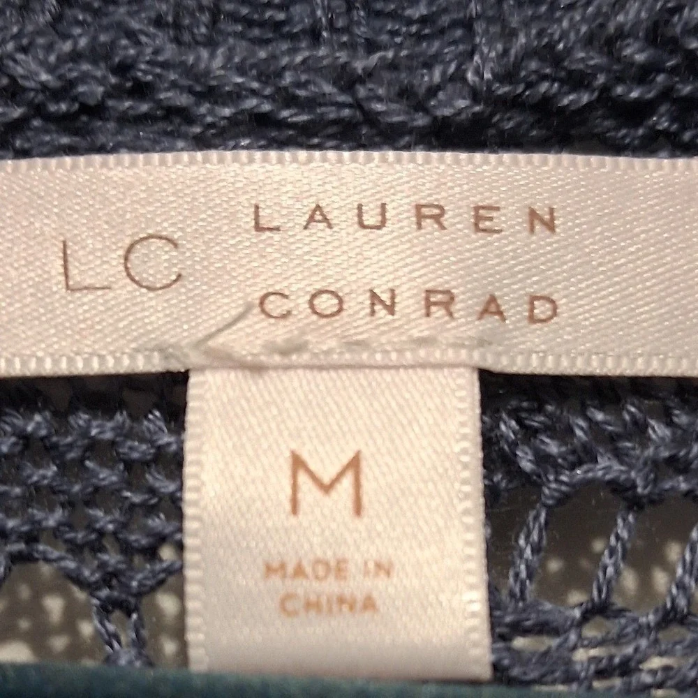 LC Lauren Conrad Blue Gray Open Knit Pointelle Longline Cardigan Sweater Medium